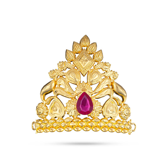 Half Crown - 3.5 x 3.5 Inches | Gold Polish With Single Stone Kireedam/ Half Mukut/ Half Kiridam for Deity - Head & Face Accessories