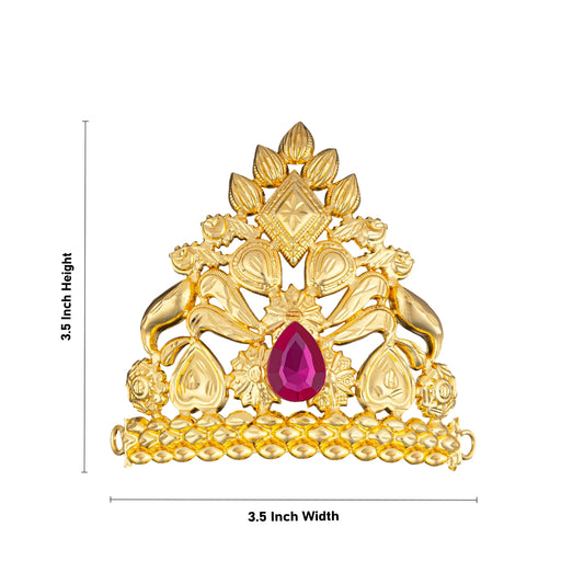 Half Crown - 3.5 x 3.5 Inches | Gold Polish With Single Stone Kireedam/ Half Mukut/ Half Kiridam for Deity - Head & Face Accessories