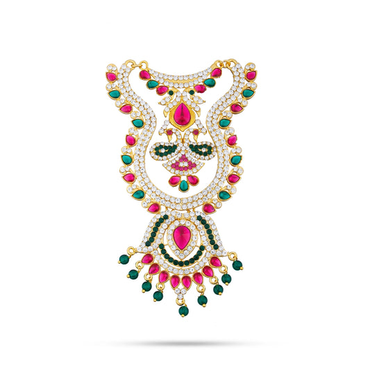 Stone Necklace - 6 x 3.75 Inches | Two Line Stone Haram/ Multicolour Stone Jewellery for Deity - Neck & Body Accessories