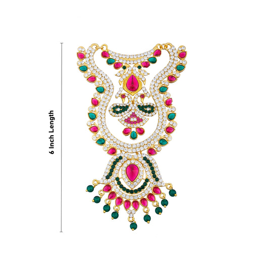 Stone Necklace - 6 x 3.75 Inches | Two Line Stone Haram/ Multicolour Stone Jewellery for Deity - Neck & Body Accessories
