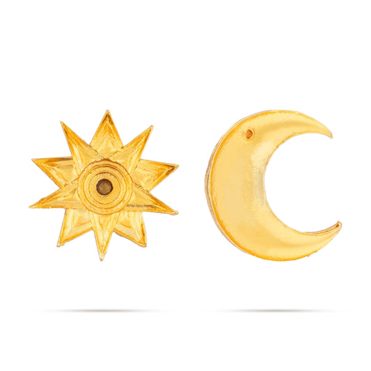 Sun And Moon Pair - 0.75 x 0.75 Inch | Hair Accessories/ Gold Polish & Single Stone Jewellery/ Sun Moon for Deity - Head & Face Accessories