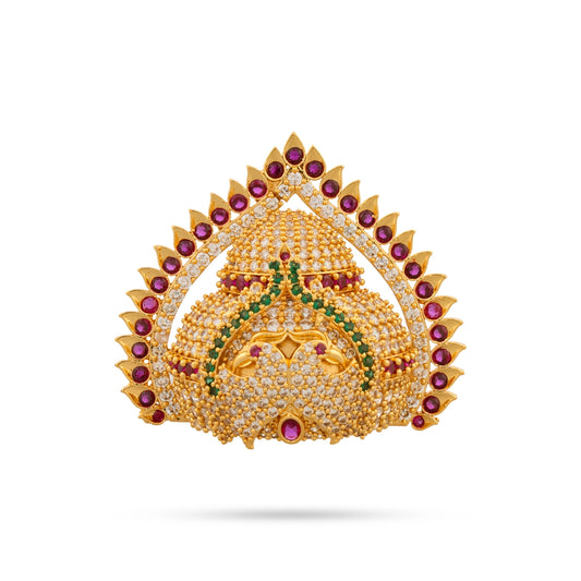 Half Crown With Arch - 2.5 x 2.75 Inches | Multicolour Stone Kireedam/ Stone Kiridam for Deity - Head & Face Accessories