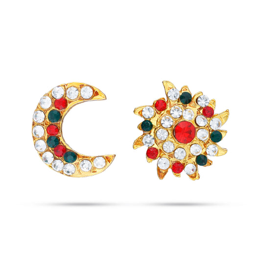 Stone Sun And Moon Pair - 0.75 x 0.5 Inch | Multicolour Stone Sun Moon/ Hair Accessories for Deity - Head & Face Accessories