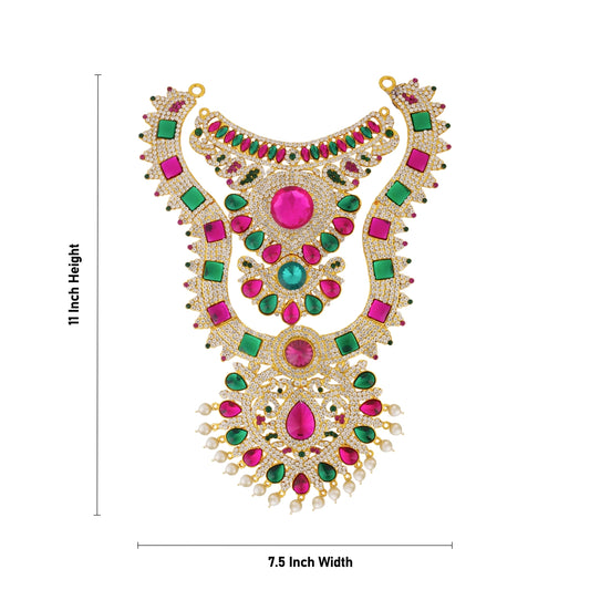 Stone Necklace & Stone Haram Pair - 11 x 7.5 Inches | Beads & Multicolour Stone Jewellery for Deity - Neck & Body Accessories