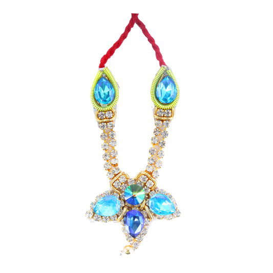 Stone Necklace & Stone Mukut Set - 2.5 x 2 Inches | Stone Mala with Kireedam/ Multicolour Stone Jewellery for Deity - Deity Jewellery & Vastra Sets