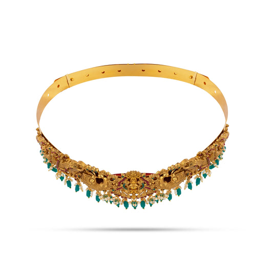 Hip Belt - 1.5 x 9.5 Inches | Antique Gold Polish Jewellery/ Lakshmi With Beads Design Waist Belt for Women - Ethnic Wear Accessories