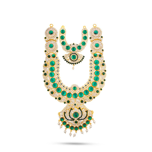 Stone Haram & Stone Necklace Set - 13 Inches | Stone Jewellery for Deity - Neck & Body Accessories