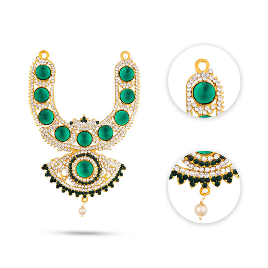 Stone Haram & Stone Necklace Set - 13 Inches | Stone Jewellery for Deity - Neck & Body Accessories