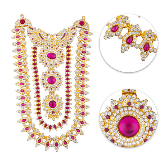 Stone Haram - 11 Inches | Stone Jewellery/ Long Multicoloured Stone Necklace for Deity Decor - Neck & Body Accessories