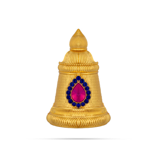 Half Stone Crown - 3.5 x 4 Inches | Gold Polish Single Stone Kireedam / Kiridam / Mukut For Deity Decor - Head & Face Accessories