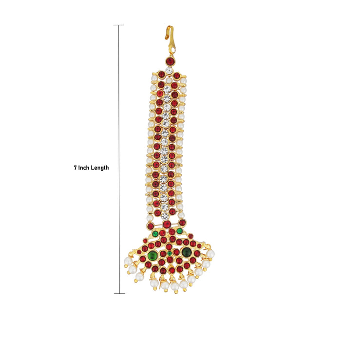 Kemp Nethi Chutti - 7 Inches | Kemp Stone Jewellery/ Single Line Pearl Mangtika for Women