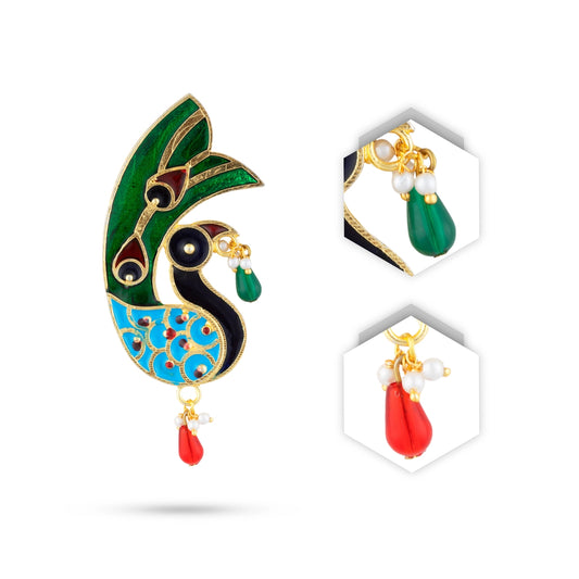 Stone Earring Pair - 3 x 1.25 Inches | Peacock Design Stud Earring/ Mayurakrit Kundal Karnapathiram for Deity - Head & Face Accessories