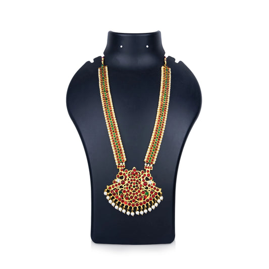 Kemp Stone Haram - 11 Inches | Kemp Long Necklace/ Stone Jewellery for Dance - Bharatanatyam Jewellery