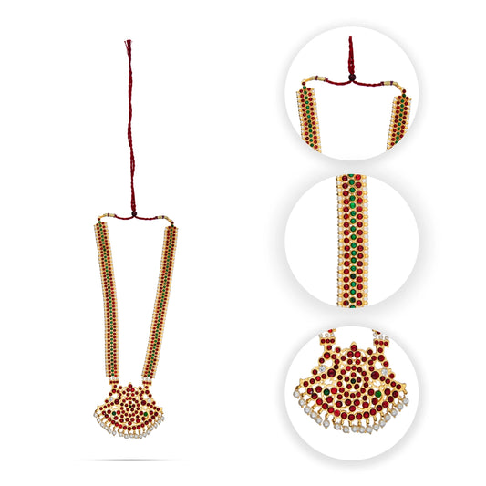 Kemp Stone Haram - 11 Inches | Kemp Long Necklace/ Stone Jewellery for Dance - Bharatanatyam Jewellery