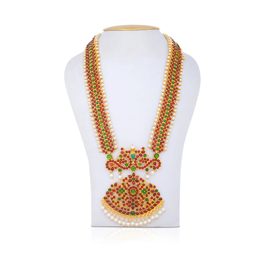 Kemp Stone Haram - 12.5 Inches | Long Multi Colour Stone Necklace/ Kemp Jewellery for Dance - Bharatanatyam Jewellery