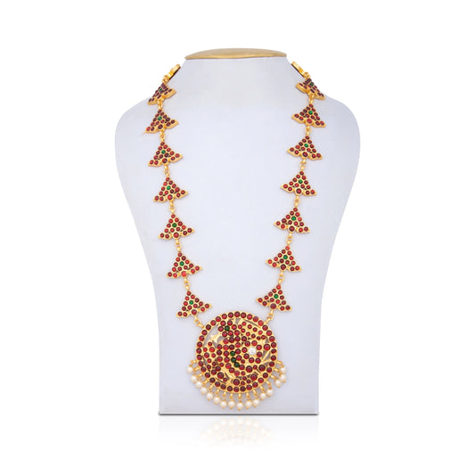 Kemp Stone Haram - 12 Inches | Long Stone Necklace/ Multicolour Stone Jewellery for Dance - Bharatanatyam Jewellery