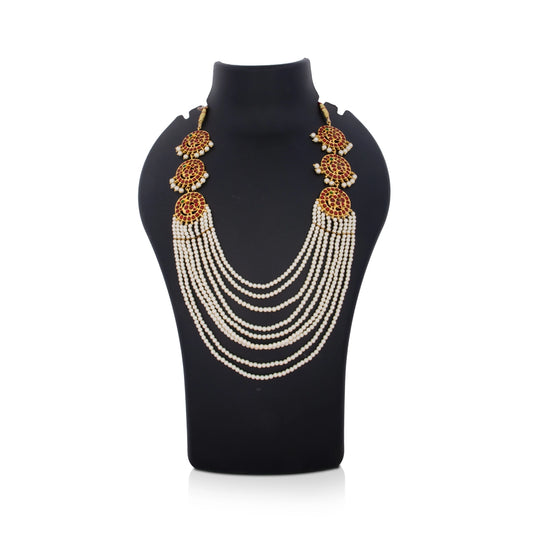 Kemp Moti Haram - 10 Inches | 7 Line Moti Necklace/ Kemp Jewellery for Dance - Bharatanatyam Jewellery