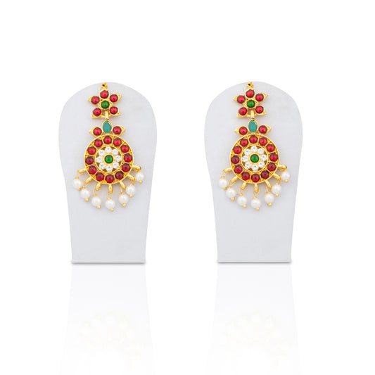 Kemp Stone Necklace Earring Set - 4.5 Inches | Stone Haram and Earing/ Stone Jewellery for Dance - Bharatanatyam Jewellery
