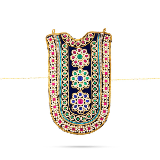Stone Haram - 12 x 8.25 Inches | Velvet Artificial Jewelry/ Stone Necklace/ Multicolour Stone Jewellery for Deity - Neck & Body Accessories