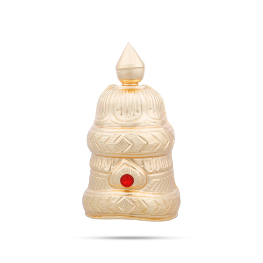 Half Kireedam - 7 x 3 Inches | Gold Polish Half Crown/ Single Stone Kiridam for Deity Decor - Head & Face Accessories