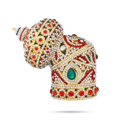 Andal Crown - 5 x 5 Inches | Multicolour Stone Kireedam/ Mukut/ Kiridam for Deity - Head & Face Accessories