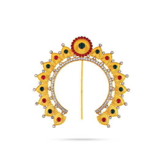 Gold Polish Hair Arch - 4 X 4.5 Inch | Multicolour Stone Jewellery/ Hair Accessory/ Artificial Jewelry For Deity - Head & Face Accessories