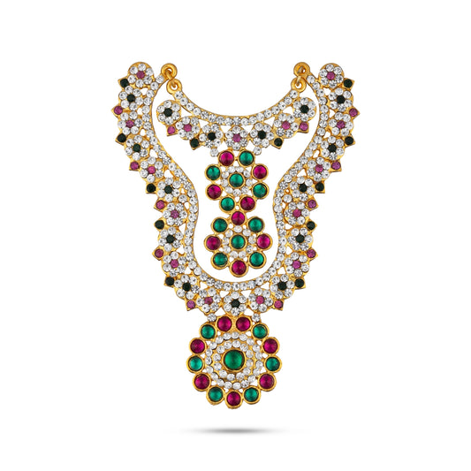 Stone Haram - 4.5 Inches | Multicolour Stone Necklace/ 2 Step Stone Jewellery for Deity Decor/ 65 Gms Approx - Neck & Body Accessories
