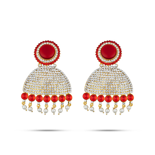 Stone Earring Pair - 4 Inches | Stud Earring/ Multicolour Stone Karnapathiram for Deity/ 115 Gms Approx - Head & Face Accessories
