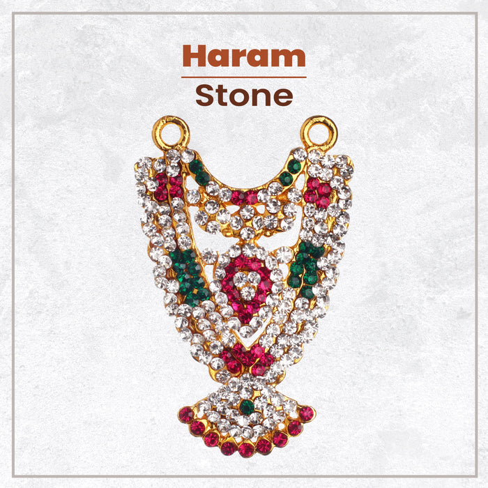 Stone Haram & Stone Necklace Set - 2.5 x 1.5 Inches | Haram Necklace Set/ Multicolour Stone Jewelry for Deity