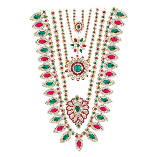 Stone Necklace & Stone Haram Set- 24 Inches | 5 Step& Multicolour Stone Jewellery/ Artificial Jewelry For Deity - Neck & Body Accessories