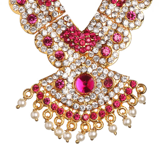 Stone Haram and Necklace Set - 5 x 2 Inches | Haram and Necklace Set/ Multicolour Stone Jewelry/ Jewellery for Deity - Neck & Body Accessories
