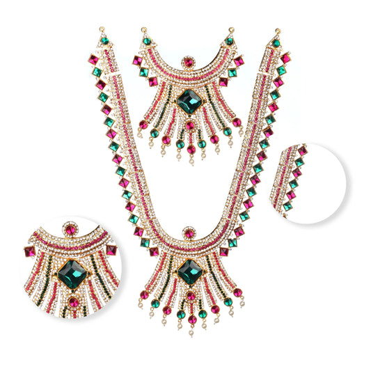 Stone Haram & Stone Necklace Set - 13 x 6 Inches | Multicolour Stone Jewelry/ Jewellery for Deity - Neck & Body Accessories