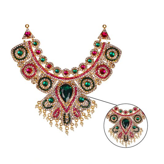 Stone Necklace - 7 x 3 Inches Square | Necklace/ Multicolour Stone Jewelry/ Jewellery for Deity - Neck & Body Accessories