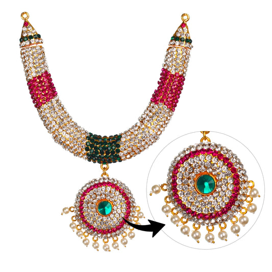 Stone Necklace - 8 x 6 Inches | Necklace/ Multicolour Stone Jewelry/ Jewellery for Deity - Neck & Body Accessories