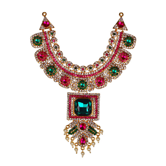 Stone Necklace - 7 x 3 Inches | Necklace/ Multicolour Stone Jewelry/ Jewellery for Deity - Neck & Body Accessories