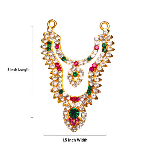 Stone Necklace - 3 x 1.5 Inches | 2 Line Necklace/ Multicolour Stone Jewelry/ Jewellery for Deity - Neck & Body Accessories