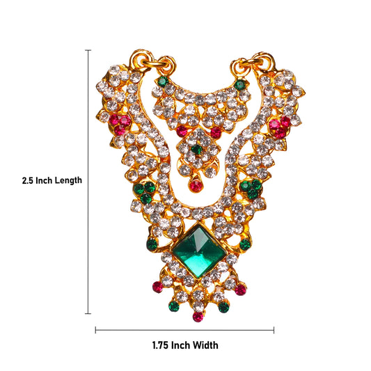 Stone Necklace - 2.5 x 1.75 Inches | 2 Line Necklace/ Multicolour Stone Jewelry/ Jewellery for Deity - Neck & Body Accessories