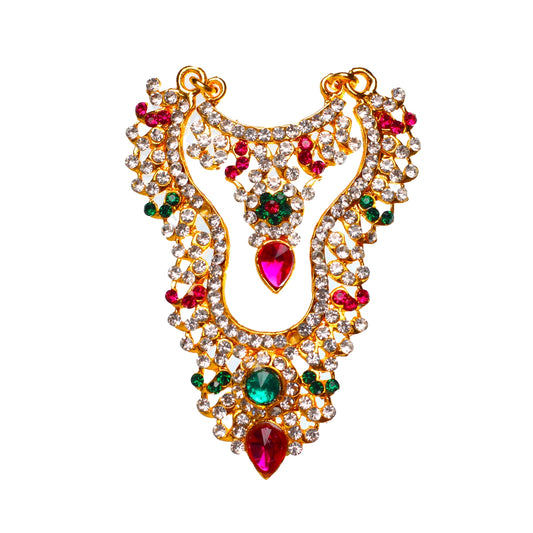 Stone Haram and Necklace Set - 3 x 2 Inches | Haram and Necklace Set/ Multicolour Stone Jewelry/ Jewellery for Deity - Neck & Body Accessories