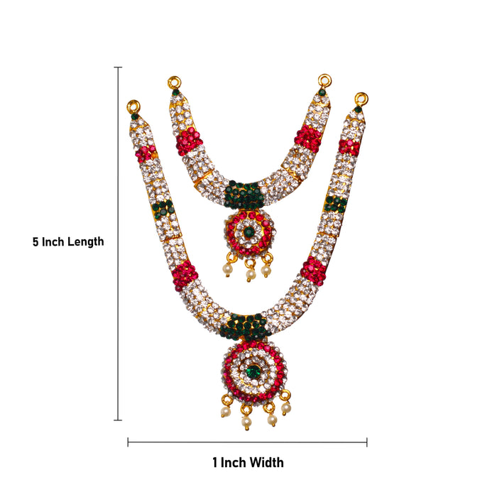 Stone Haram & Stone Necklace Set - 5 x 1 Inches | Haram Necklace Set/ Multicolour Stone Jewelry for Deity