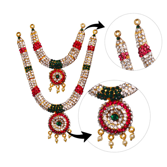 Stone Haram & Stone Necklace Set - 5 x 1 Inches | Haram Necklace Set/ Multicolour Stone Jewelry for Deity - Neck & Body Accessories