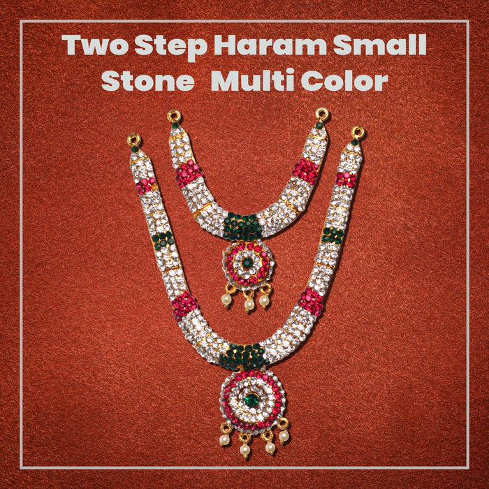 Stone Haram & Stone Necklace Set - 5 x 1 Inches | Haram Necklace Set/ Multicolour Stone Jewelry for Deity