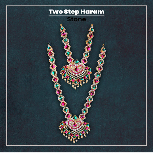 Stone Haram and Necklace - 12 x 3.5 Inches | Haram & Necklace Set/ Multicolour Stone Jewelry for Deity - Neck & Body Accessories