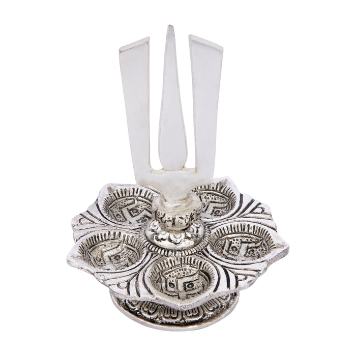 Namam Deep - 6 Inches | Silver Finish Diya/ 5 Face Vilakku/ Aluminium Lamp for Pooja/ 150 Gms Approx