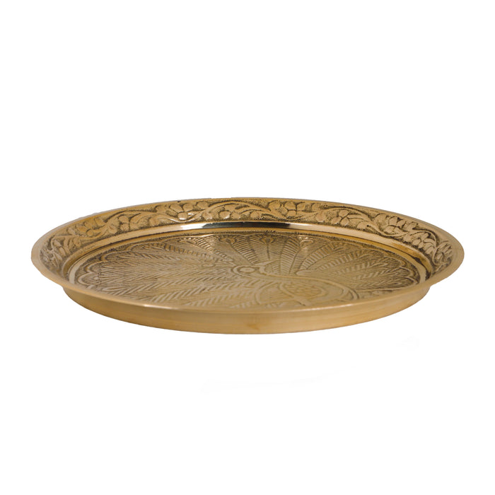 Brass Pin Tray - 7 Inches | Thali Plate/ Peacock Design Plate for Pooja/ 410 Gms Approx