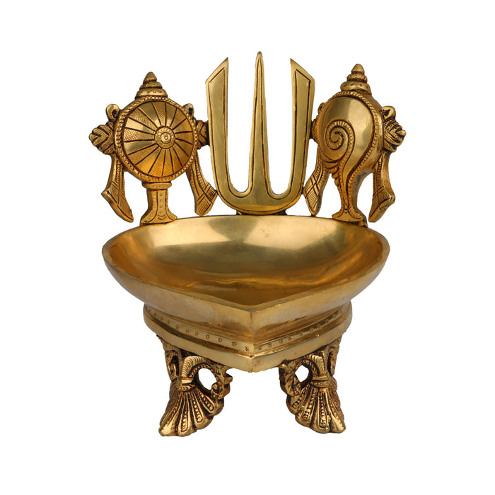 Shank Chakra Namam Agal Deepam - 7 x 6 Inches | Brass Lamp/ Diya for Pooja/ 2.260 Kgs Approx
