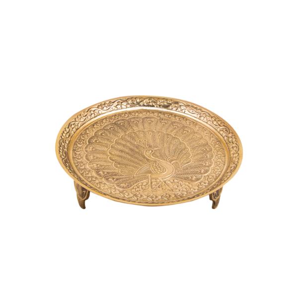 Pin Tray | Peacock Design Pooja Stand with Base/ Brass Plate/ Asan for God