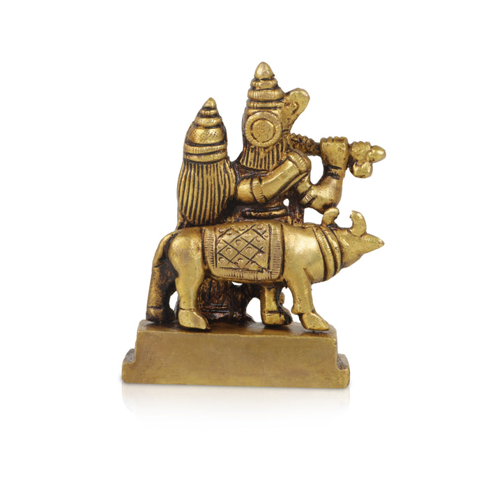 Radha Krishna Idol - 3.5 Inches | Brass Idol/ Antique Radha Krishna with Cow Statue for Pooja/ 350 Gms Approx