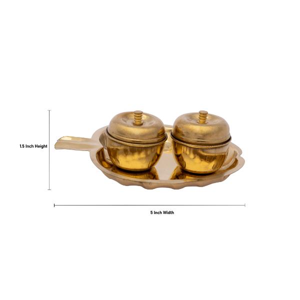 Pooja Plate - 1.5 x 5 Inches | Brass Plate/ Leaf Plate with Kumkum Pot/ Thali Plate for Home/ 65 Gms Approx