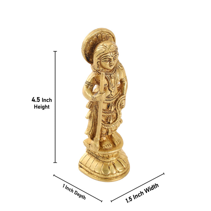 Udupi Krishna Murti - 4.5 Inches | Brass Idol/ Antique Finish Krishnar Statue for Pooja/ 280 Gms Approx