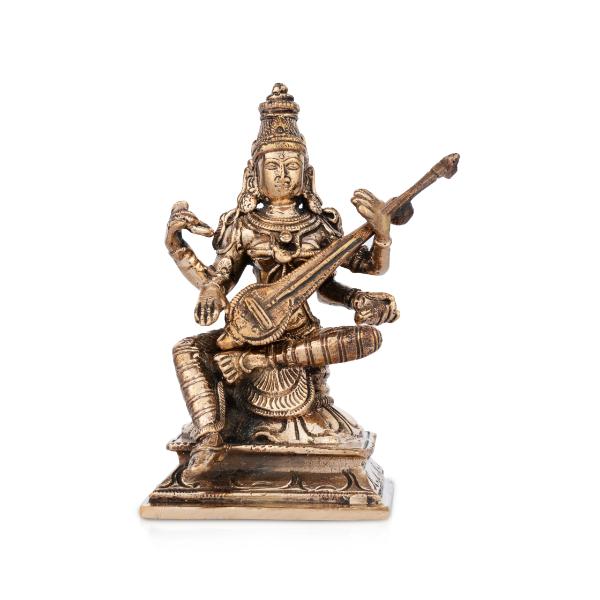Saraswati Murti - 5 Inches | Panchaloha Statue/ Saraswati Idol for Pooja/ 550 Gms Approx